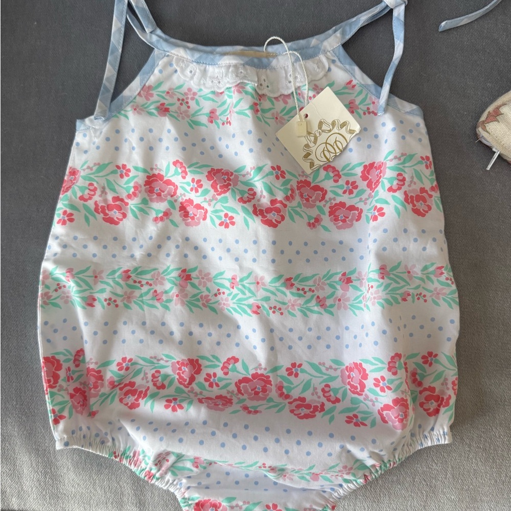 Beaufort Bonnet Company Floral Baby Romper with Pink and Blue Accents